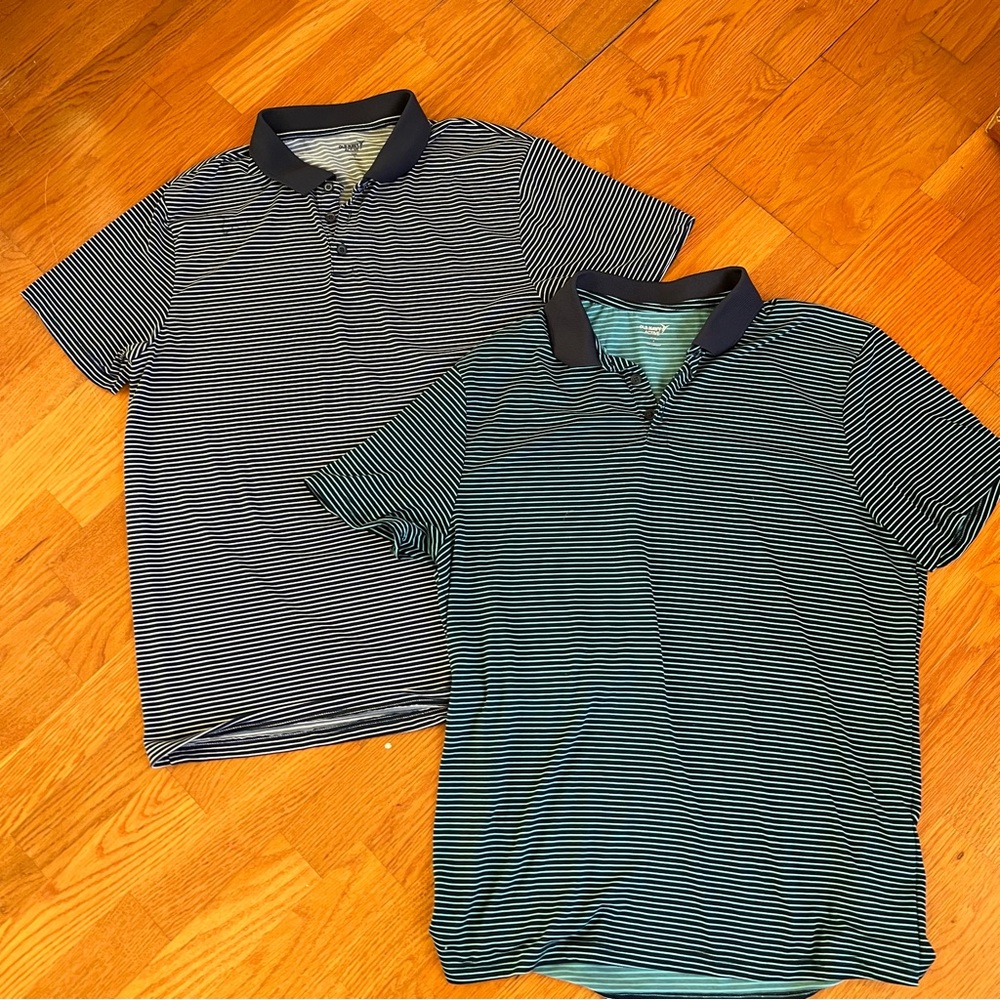 Old Navy POLOS Active Striped Polo Shirts size L navy white green golf lot of 2